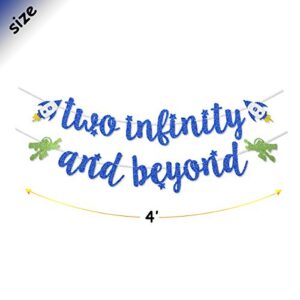 Dark Blue Glitter Two Infinity and Beyond Banner Pre-strung for Kids' 2nd Birthday Party Decorations