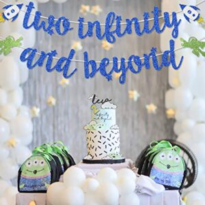 Dark Blue Glitter Two Infinity and Beyond Banner Pre-strung for Kids' 2nd Birthday Party Decorations