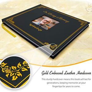 Fancy Dove Funeral Guest Book with Picture Pocket. Celebration of Life Sign in Book with Gold Embossed Leather Hardcover. Signature and Memory Book with 124 Pages