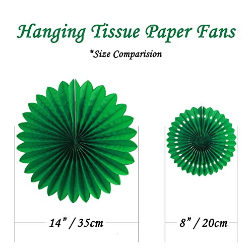 Dark Green Hanging Tissue Paper Fans Party Decoration Set for Birthday, Anniversary,Party Accessories for Juneteenth, Christmas, St. Patrick's Day, Wholesale Decorative Paper Fans, 6 Pack