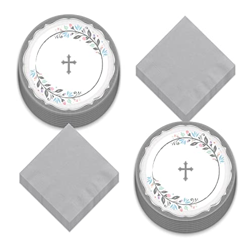 Holy Day Cross Large Paper Dinner Plates and Luncheon Napkins (Serves 16)