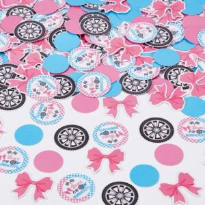 200pcs burnouts or bows gender reveal confetti, pink and blue paper confetti round confetti dots for baby shower gender reveal party decorations (5 styles)