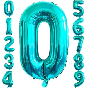 40 inch tiffany blue number 0 balloon, big size teal blue digit foil mylar helium balloons for baby shower birthday party wedding anniversary bachelorette celebration decoration supplies