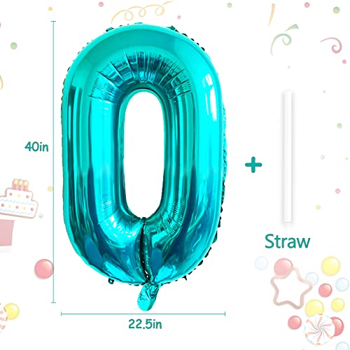 40 inch Tiffany Blue Number 0 Balloon, Big Size Teal Blue Digit Foil Mylar Helium Balloons for Baby Shower Birthday Party Wedding Anniversary Bachelorette Celebration Decoration Supplies