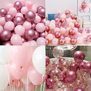 DUILE 144PCS Pink Balloons Garland Arch Kit Metallic Rose Gold Pink Rose Red Balloons Different Size for Birthday Party Bridal Baby Shower Wedding Party Decorations