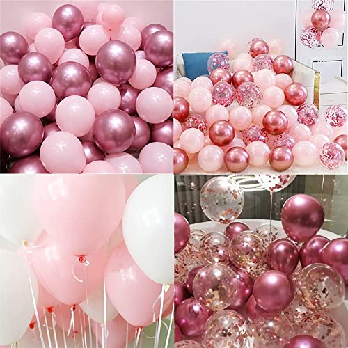 DUILE 144PCS Pink Balloons Garland Arch Kit Metallic Rose Gold Pink Rose Red Balloons Different Size for Birthday Party Bridal Baby Shower Wedding Party Decorations