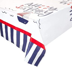 ahoy it’s a boy nautical table cover (54 x 108 in, rectangle, 3 pack)