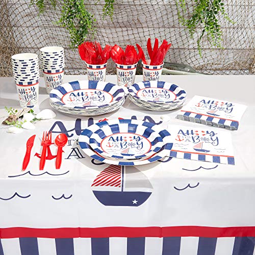 Ahoy It's a Boy Nautical Table Cover (54 x 108 in, Rectangle, 3 Pack)