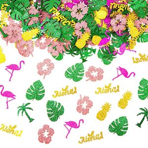360 tropical hawaii luau confetti flamingo cupcake toppers pineapple palm leaves hibiscus flowers confetti table decor for summer beach party baby shower wedding aloha party supplies favor