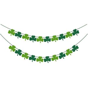 XIANMU 2 Pack Felt Shamrock Garland Banner St. Patrick 's Day Decorations Green Clover Banner Hanging Shamrock Decorations for St Patricks Day Lucky Irish Party Supplies Green and Light Green Color