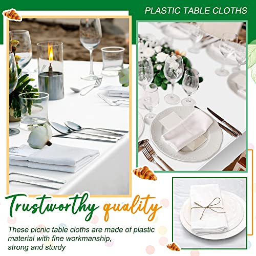 Jecery 50 Pcs Disposable Plastic Tablecloth 60 x 126 Inch Decorative Rectangle Table Cover Plastic Table Cloth for Indoor Outdoor Birthday Wedding Parties (White)