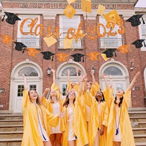 Class of 2023 Banner Orange 2023 Graduation Decorations Orange and Black Bachelor Cap Garland for Congrats Grad Party Supplies Graduation Theme Party Decor