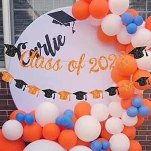 Class of 2023 Banner Orange 2023 Graduation Decorations Orange and Black Bachelor Cap Garland for Congrats Grad Party Supplies Graduation Theme Party Decor