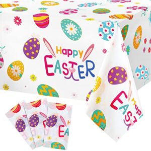 easter tablecloth plastic easter egg bunny table cover colorful egg with happy easter bunny tablecloth for easter spring flower themed party kitchen dining room home decor, 54 x 108 inch (3)