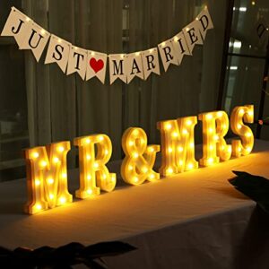 coume wedding decorations set, mr mrs marquee led signs just married banner fairy string light, 8.5 inch sign, for table, photo props