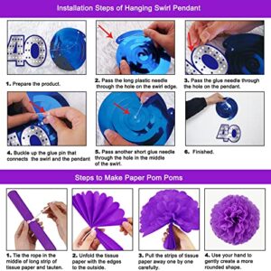 Retirement Party Decorations Purple Black, Xourspaty Retirement Decorations Supplies for Women Female Friends Happy Retirement Banner Latex Balloons with Hanging Swirls Paper Pompoms Cake Toppers Kit