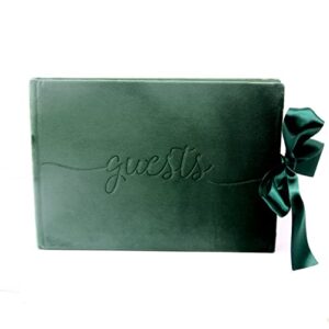 rosh pinnah luxury velvet guest book (96 pages) – sign-in registry guestbook & keepsake & polaroids album book – velvet hard cover with satin ribbon – 7” x 10″ (green)