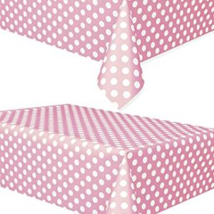 2 Pack Polka Dot Plastic Tablecloth, 108 x 54, Light Pink with White Dots