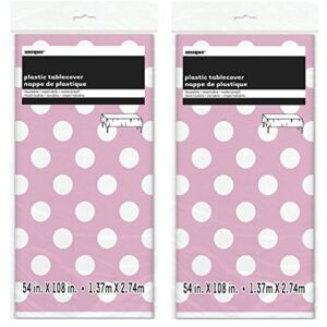 2 Pack Polka Dot Plastic Tablecloth, 108 x 54, Light Pink with White Dots