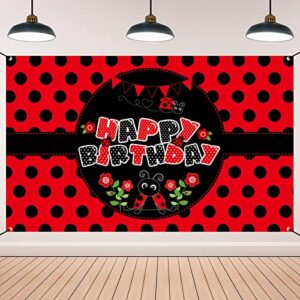 vlipoeasn ladybug themed party supplies, cute ladybird birthday decorations for girls, black red ladybug happy birthday banner backdrop, ladybug baby shower decorations