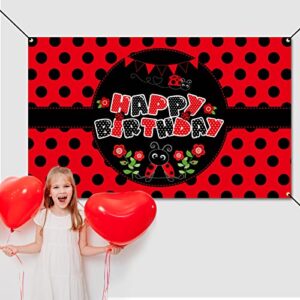 Vlipoeasn Ladybug Themed Party Supplies, Cute Ladybird Birthday Decorations for Girls, Black Red Ladybug Happy Birthday Banner Backdrop, Ladybug Baby Shower Decorations