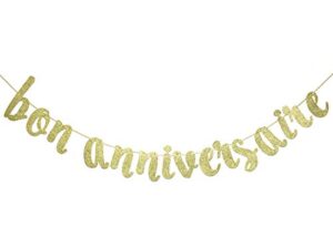 bon anniversaire banner for happy birthday party decorations french theme sign photo backdrop (gold glitter)