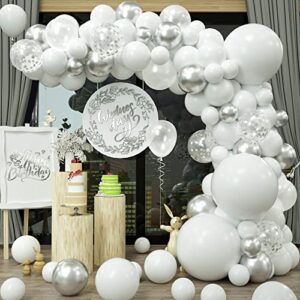 white silver balloon garland arch kit,106pcs balloons set included white metallic silver clear and confetti balloons decorations for birthday wedding bridal shower baby shower bachelorette party decor (white silver)