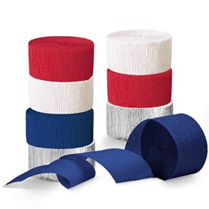 nicrolandee patriotic decorations – 8 rolls red white blue crepe paper streamers tassels streamer paper for 4th of july decorations independence day memorial day american theme party decorations