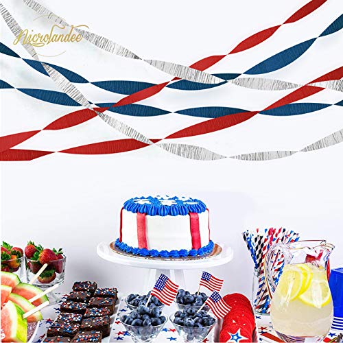 NICROLANDEE Patriotic Decorations - 8 Rolls Red White Blue Crepe Paper Streamers Tassels Streamer Paper for 4th of July Decorations Independence Day Memorial Day American Theme Party Decorations