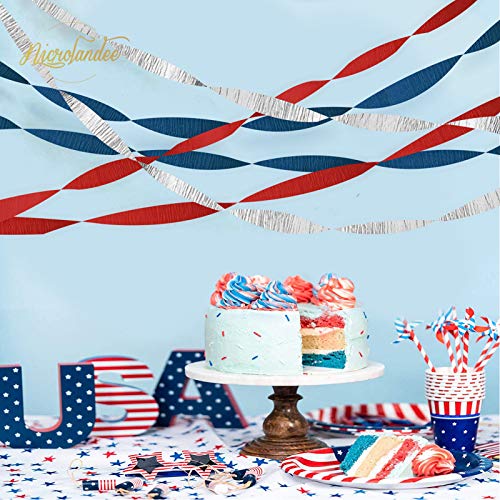 NICROLANDEE Patriotic Decorations - 8 Rolls Red White Blue Crepe Paper Streamers Tassels Streamer Paper for 4th of July Decorations Independence Day Memorial Day American Theme Party Decorations