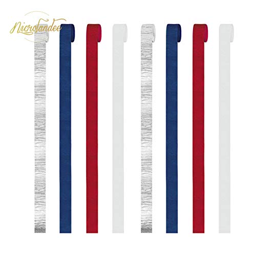 NICROLANDEE Patriotic Decorations - 8 Rolls Red White Blue Crepe Paper Streamers Tassels Streamer Paper for 4th of July Decorations Independence Day Memorial Day American Theme Party Decorations