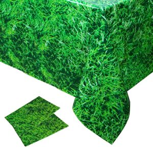 2 pcs green grass tablecloth grass pattern table covers disposable plastic golf soccer sports field table cover for sports theme parties decorations soccer outdoor indoor event picnic supplies