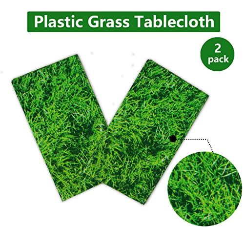 2 PCS Green Grass Tablecloth Grass Pattern Table Covers Disposable Plastic Golf Soccer Sports Field Table Cover for Sports Theme Parties Decorations Soccer Outdoor Indoor Event Picnic Supplies