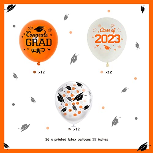 36 Pieces 12 Inches Graduation Party Latex Balloons - Orange White Class of 2023 Congrats Grad Balloons Decorations for Graduation Party Supplies Indoor Outdoor