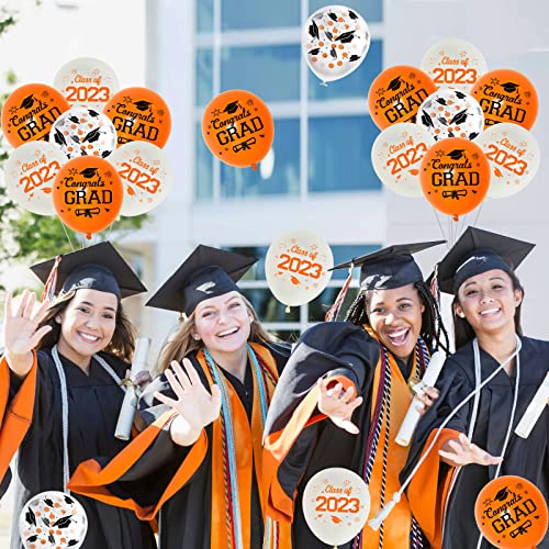 36 Pieces 12 Inches Graduation Party Latex Balloons - Orange White Class of 2023 Congrats Grad Balloons Decorations for Graduation Party Supplies Indoor Outdoor