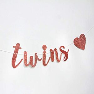 Glitter It's Twins Banner - Great for Baby Shower Boy Girl Wedding Anniversary Graduation Retirement Party Decor - Kids Birthday Party Decorations