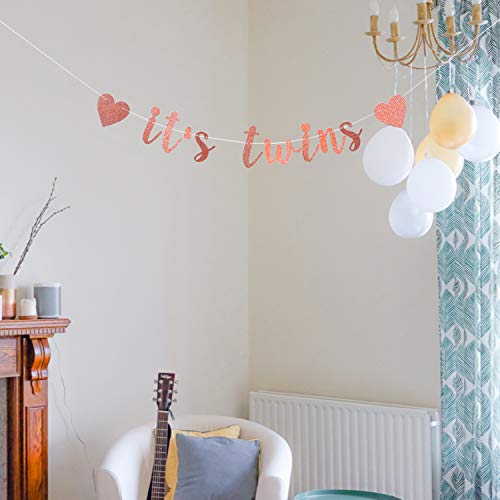 Glitter It's Twins Banner - Great for Baby Shower Boy Girl Wedding Anniversary Graduation Retirement Party Decor - Kids Birthday Party Decorations