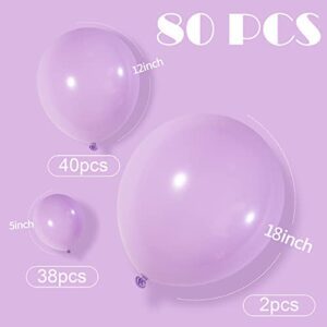 Pastel Purple Balloons - 80Pcs 18/12/5 Inch Maca Purple Latex Balloons Different Sizes Light Purple Helium Balloon Garland for Graduation Birthday Valentines Day Anniversary Theme Party Decorations