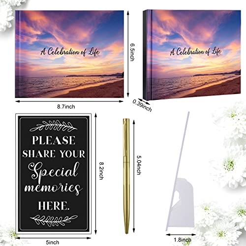 124 Pages Funeral Guest Book Celebration of Life Guest Book for Memorial Service Hardcover Guest Book, in Loving Memory Golden Pen and Memory Table Card Sign Included, Set of 3 Pieces(Elegant Style)