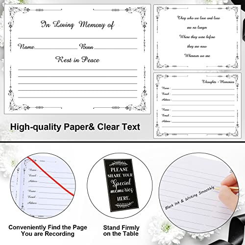124 Pages Funeral Guest Book Celebration of Life Guest Book for Memorial Service Hardcover Guest Book, in Loving Memory Golden Pen and Memory Table Card Sign Included, Set of 3 Pieces(Elegant Style)