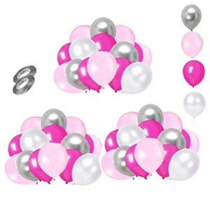 pink silver and white balloons 60 pcs 12 inch rose red latex balloons silver metallic balloons for party birthday wedding baby shower decorations