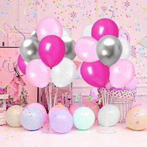 Pink Silver and White Balloons 60 pcs 12 inch Rose Red Latex Balloons Silver Metallic Balloons for Party Birthday Wedding Baby Shower Decorations