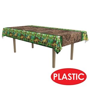 Beistle Plastic Rectangular Dinosaur Table Covers 2 Piece Birthday Tableware Party Supplies, Multicolored 54" x 108"