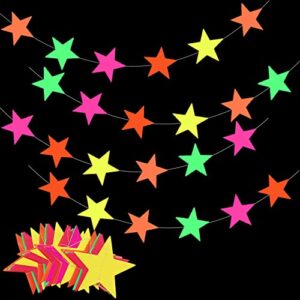 60ft star neon garland hanging paper glow party neon party hanging decoration for birthday wedding neon party background decoration supplies(4pcs)