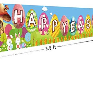Large Happy Easter Sign Banner, Rustic Easter Celebration Decorations, Easter Spring Sign Banner Hanging Decoration, Easter Party Decoration Backdrop Photo Props, Indoor Outdoor (9.8 x 1.6 feet)
