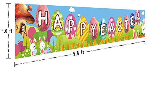 Large Happy Easter Sign Banner, Rustic Easter Celebration Decorations, Easter Spring Sign Banner Hanging Decoration, Easter Party Decoration Backdrop Photo Props, Indoor Outdoor (9.8 x 1.6 feet)
