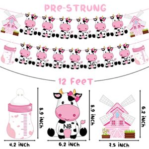 Cow First Birthday Party Decoration for Girls Pink Cow Theme 1st Birthday Photo Banner for Newborn to 12 Months for Baby Girls Farm Theme 1st Birthday Party Supplies