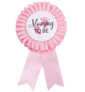 mommy to be tinplate badge pin -mom to be baby shower button new mom gifts gender reveals party baby girl pink rosette button baby celebration ( pink)