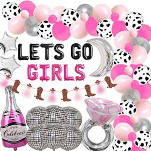 78 Packs Let's Go Girls Nashville Bachelorette Party Kit Pink and Silver Balloon Arch, Ring Disco Ball Mylar Balloon for Nash Bash Bachelorette Western Disco Cowgirl Bachelorette Party Decorations