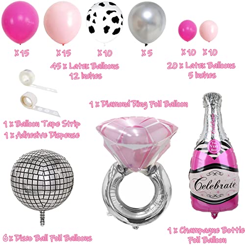 78 Packs Let's Go Girls Nashville Bachelorette Party Kit Pink and Silver Balloon Arch, Ring Disco Ball Mylar Balloon for Nash Bash Bachelorette Western Disco Cowgirl Bachelorette Party Decorations